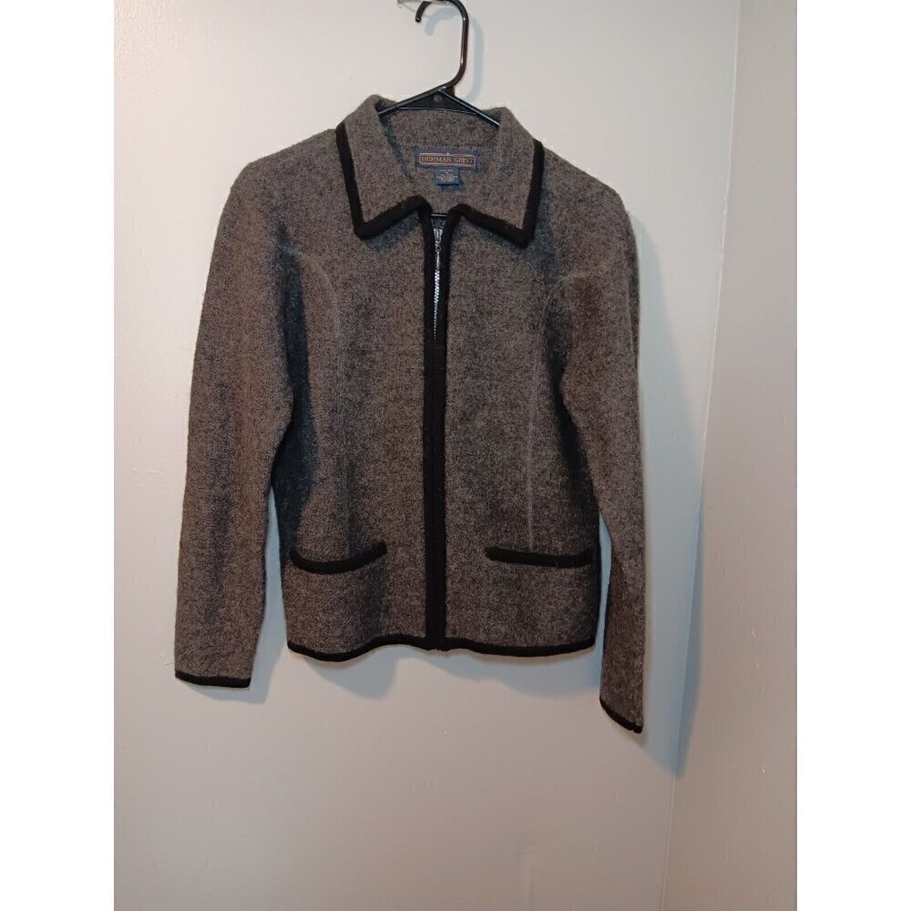 Vintage Herman Geist 100% Wool Zip Cardigan With Pockets Size Small Careerwear